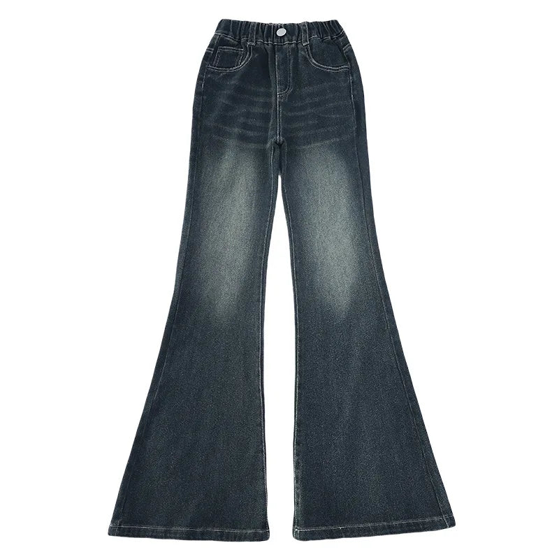 Pantaloni evazați din denim, blugi vintage slăbiți, 10-14 ani