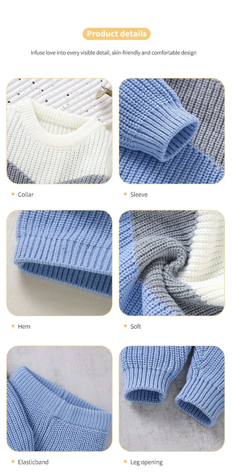 Baby Clothes Set Knit Newborn Girl Boy Long Sleeve