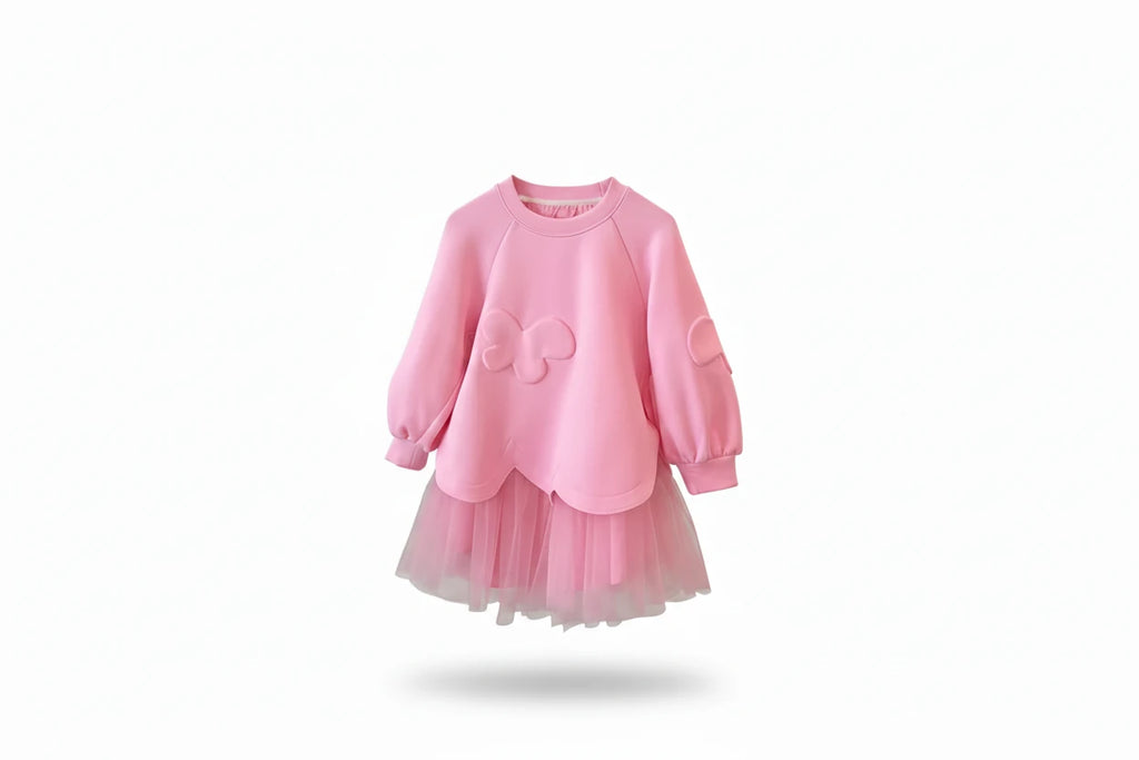 Girls Princess Dress with Mesh - Long Sleeve French Style Spring Dress