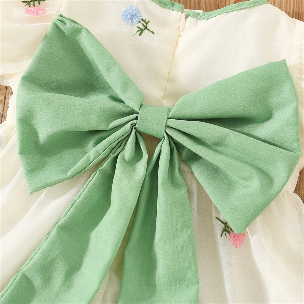 Girls' Embroidered Party Dress - Bubble Sleeve Birthday Dress Ages 1-3