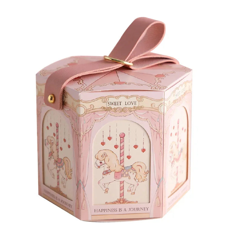 10pcs Gift Box Packaging Baby Shower Kids Birthday Favors Snack Food Candy Cookies Boxes Blue Pink Carousel Bride Party Supplies