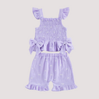 Bow Print Square Neck Top and Shorts Set - Kidnor