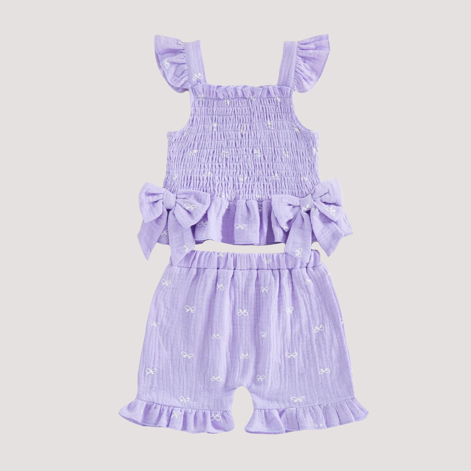 Bow Print Square Neck Top and Shorts Set - Kidnor