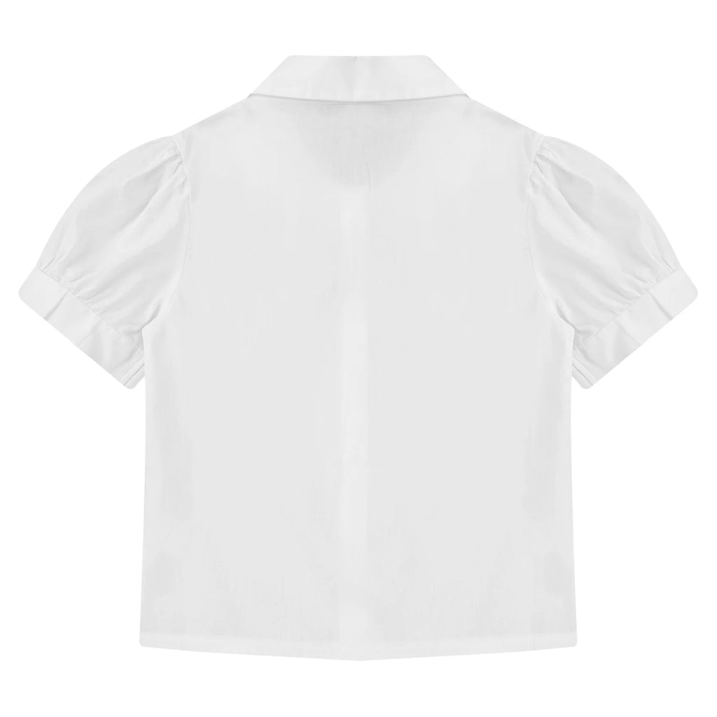 White Cotton Bowknot Blouse - Kidnor