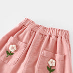 Corduroy Flower Embroidery Pants - Kidnor