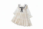 Girls' Sailor Collar Princess Dress - Chiffon Bow Party Dress Ages 4-6