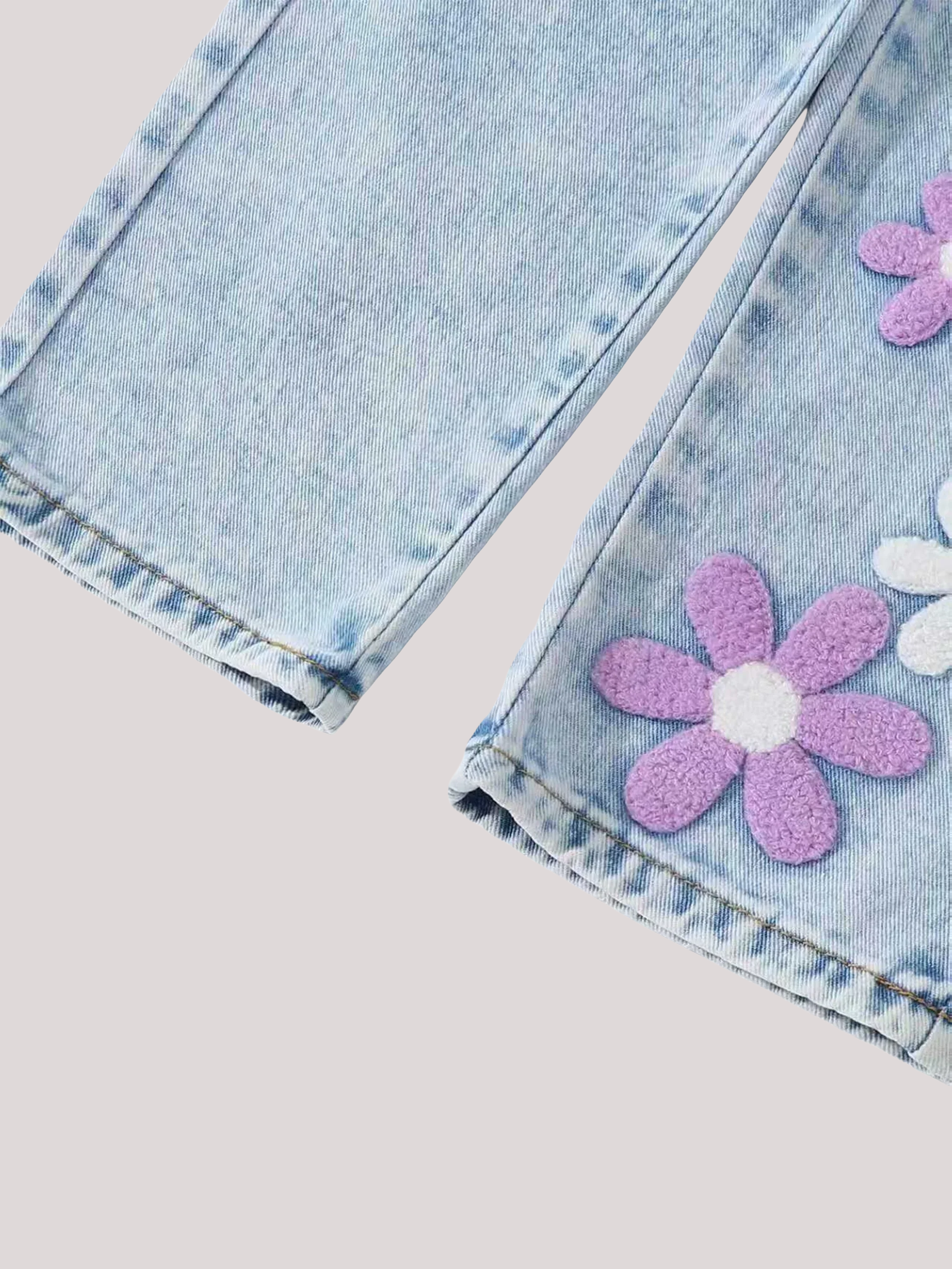 Girls Floral Denim Jeans Elastic Waist - Kidnor
