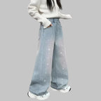 Girls Gradient Wide Leg Jeans - Distressed Loose Fit Denim (4-14Y)