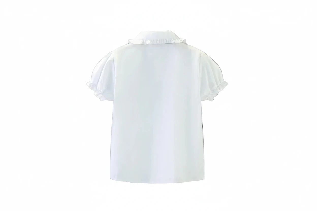 Girls' Doll Collar Bubble Sleeve Blouse - Ruffled Summer Top Ages 7-12
