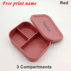 Personalized Name Lunch Box 3 Compartment Silicone Bento Box Portable Leak Proof Microwave Oven Lunch Box Picnic Food Container