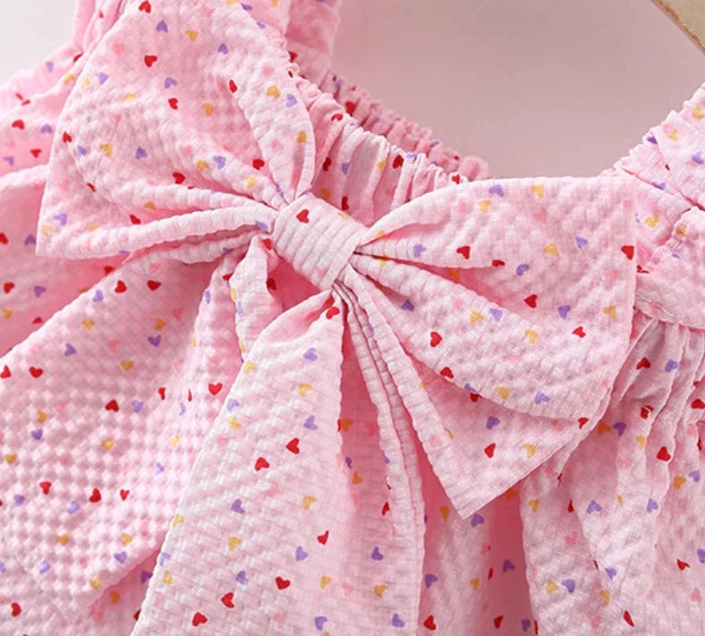 Baby Girl Dot Print Top & Shorts Set - Summer Beach Outfit with Bow (0-3Y)