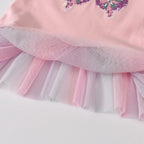 Girls Pink Flare Sleeve T Shirt Kids Sequined Colorful Butterfly Appliqued Ruffle Tees Kids Parties Casual Outings Cotton Tops