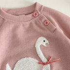 Autumn Toddler Baby Girls Outfit Swan Embroidery Long Sleeve Sweatshirt Ditsy Floral Elastic Waist Pants Spring Clothes