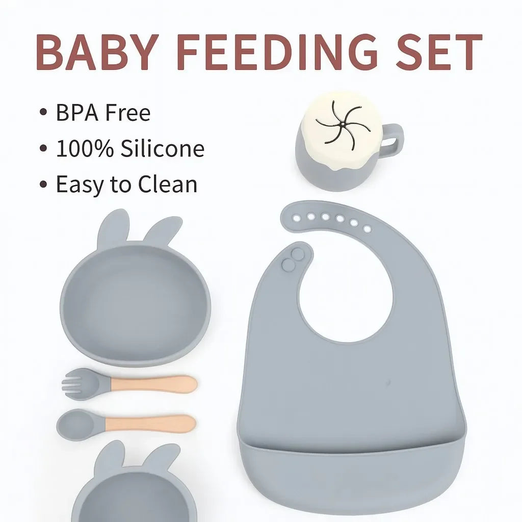 6-8-Pcs Baby Silicone Tableware Set Food-Grade Suction Bowl Plate for Toddler Feeding, Non-Toxic Complementary Food Training Kit