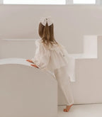 Girls Linen Ruffle Blouse & Pants Set - 2-Piece Spring Autumn Outfit