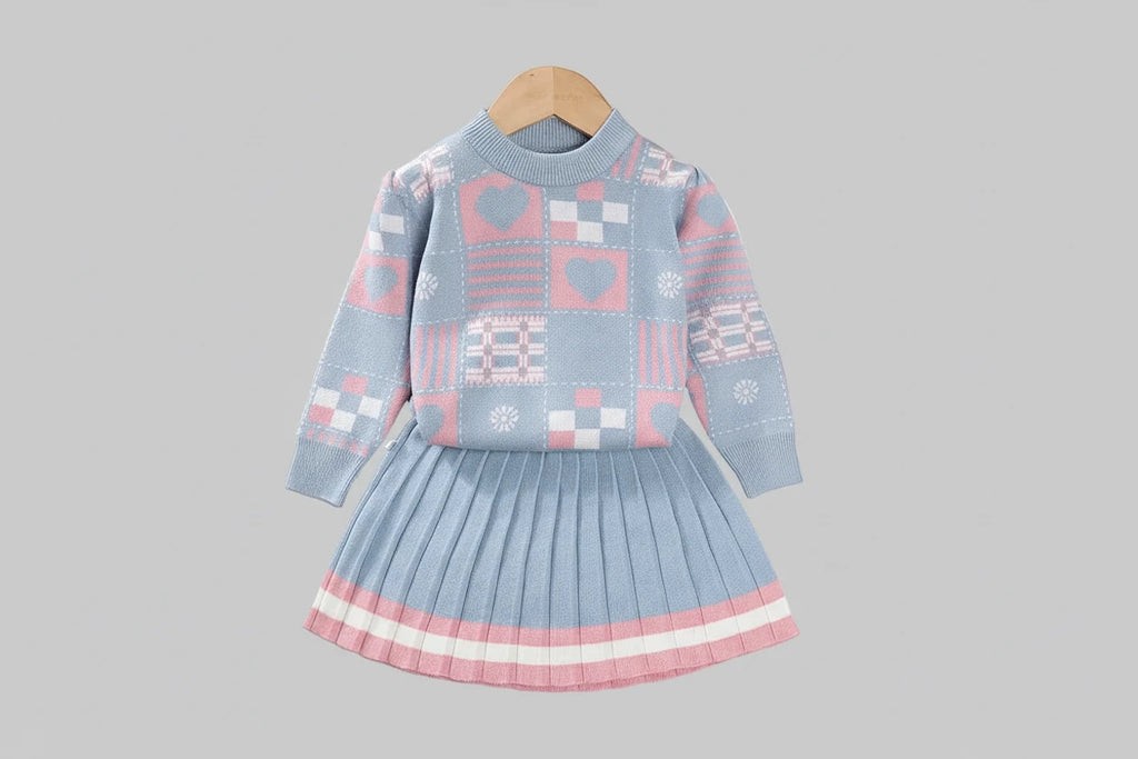 Girls Knit Top and Pleated Skirt Set - Kidnor