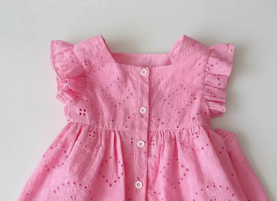 Baby Girls Pink Cotton Top & Shorts Set - Flutter Sleeve Summer Outfit