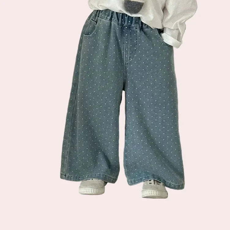 Kids Polka Dot Wide Leg Jeans - Loose Straight Pants