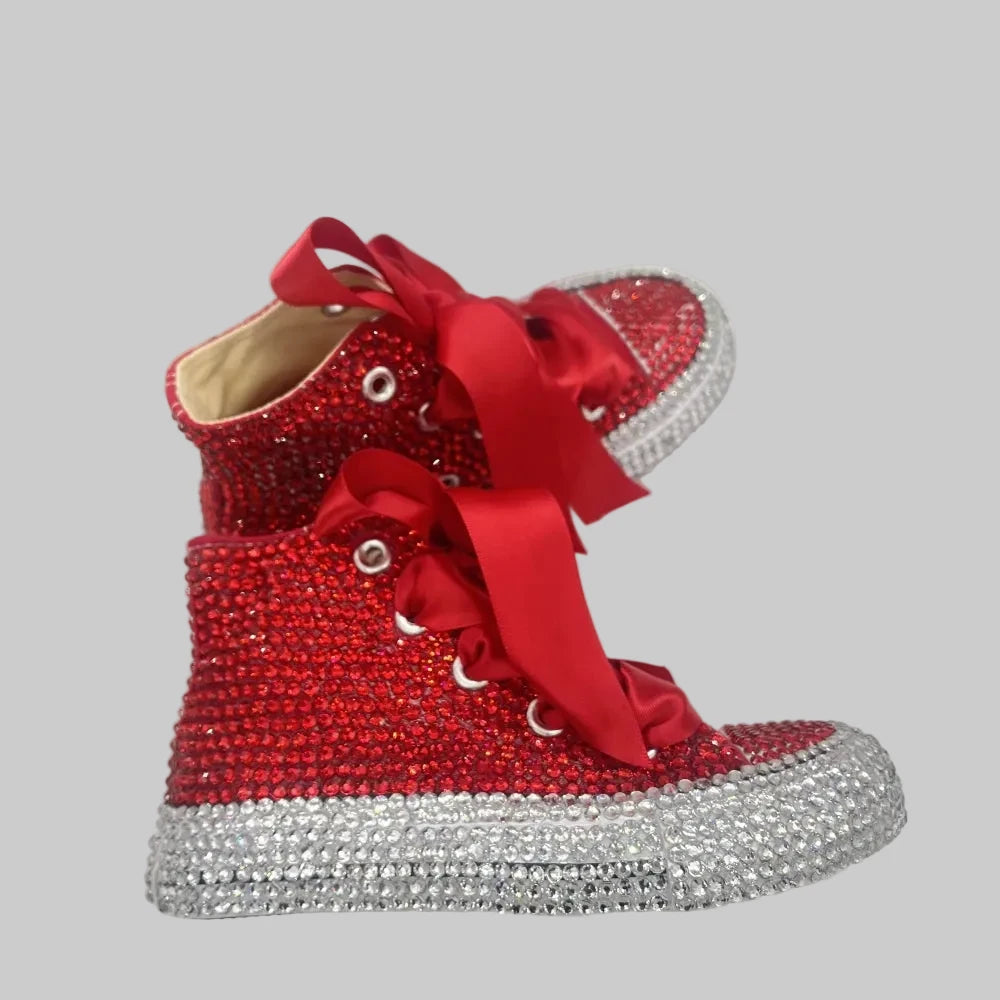 Girls' Rainbow Candy Bling Sneakers - Handmade Pearl Party Shoes