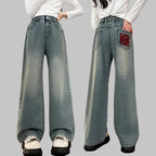 Girls Wide Leg Jeans - Loose Fit Casual Denim Pants