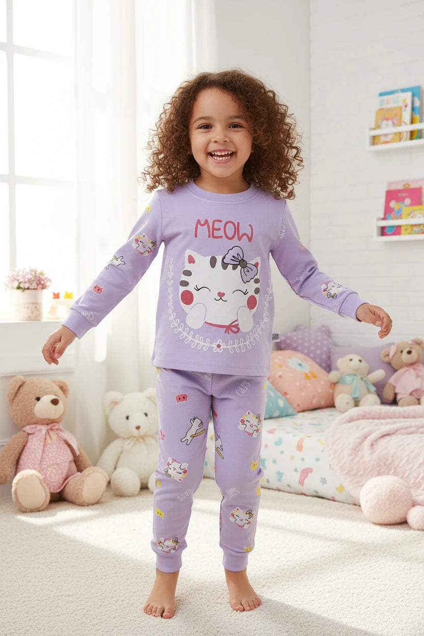 Kids Dino & Bear Cartoon Pajamas Set