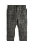 Boys Grey Plaid Pants - Cotton Casual Long Trousers (7-14 Years)