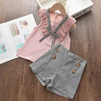 Bear Leader Girls Clothing Sets 2025 Summer Kids Clothes Floral Chiffon Halter+Embroidered Shorts Straw Children Clothing