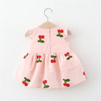 Girls Cherry Embroidered Dress - Flutter Sleeve Summer Dress