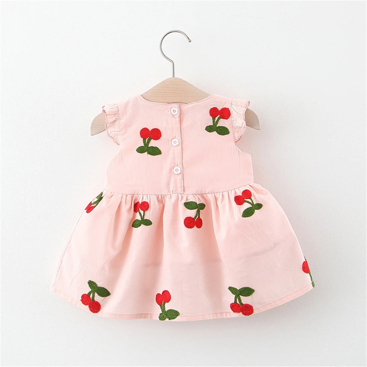 Girls Cherry Embroidered Dress - Flutter Sleeve Summer Dress