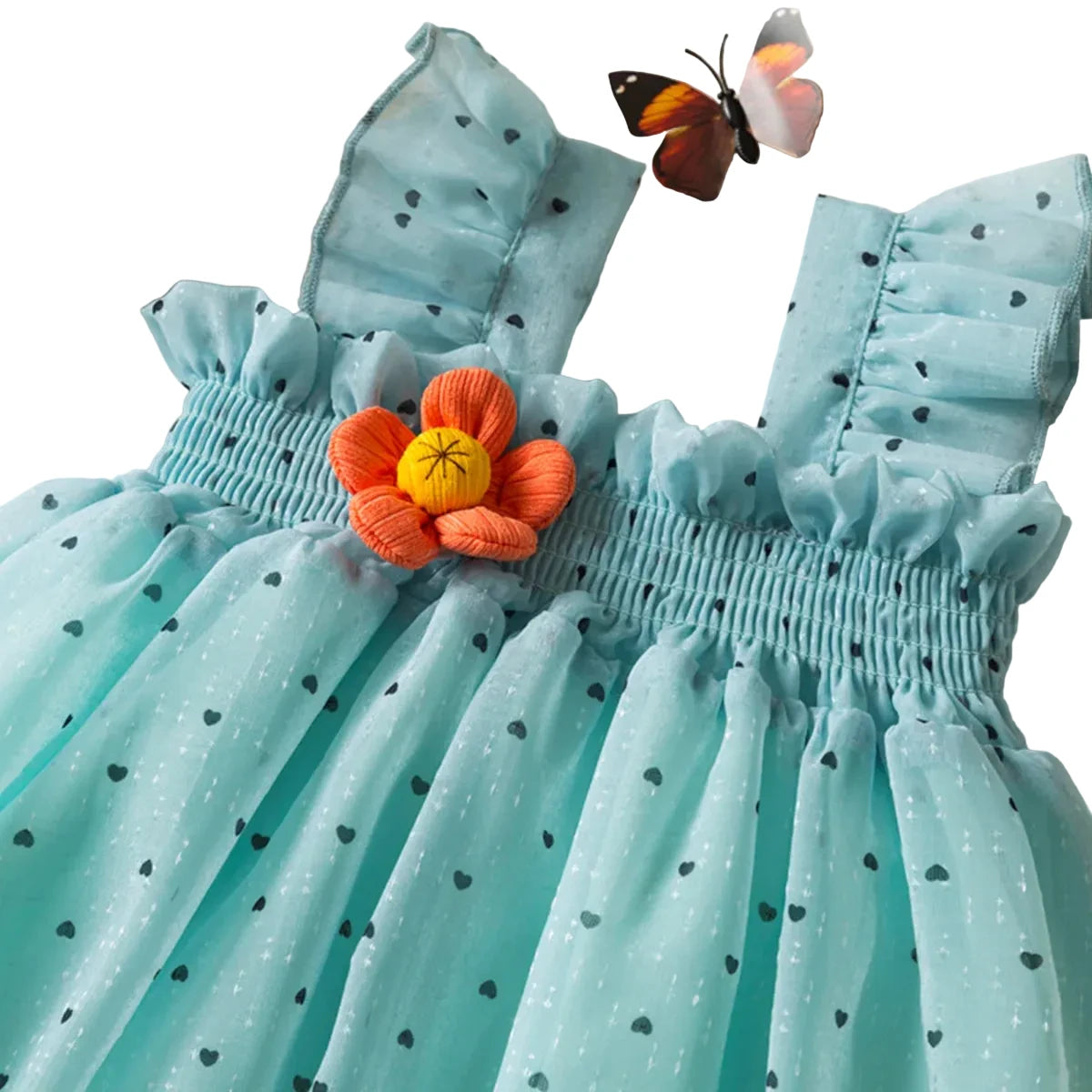 Baby Girl Floral Princess Dress - Halter Neck Summer Dress with Hearts