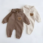 Baby Bear Hooded Romper - Warm Cotton Winter Bodysuit Ages 0-24M