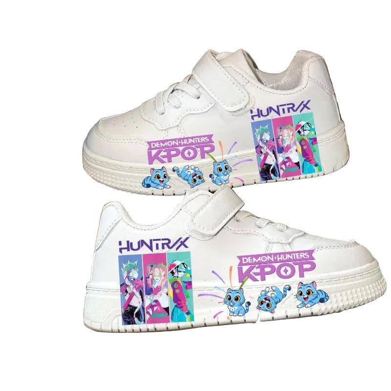 Kids KPOP Fashion Sneakers - White Printed Anti-Slip Sport Shoes