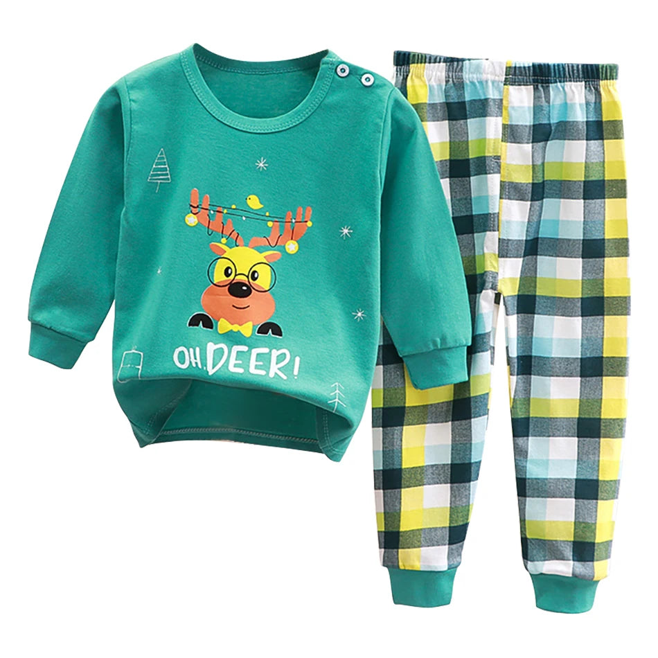 Kids Dino & Bear Cartoon Pajamas Set