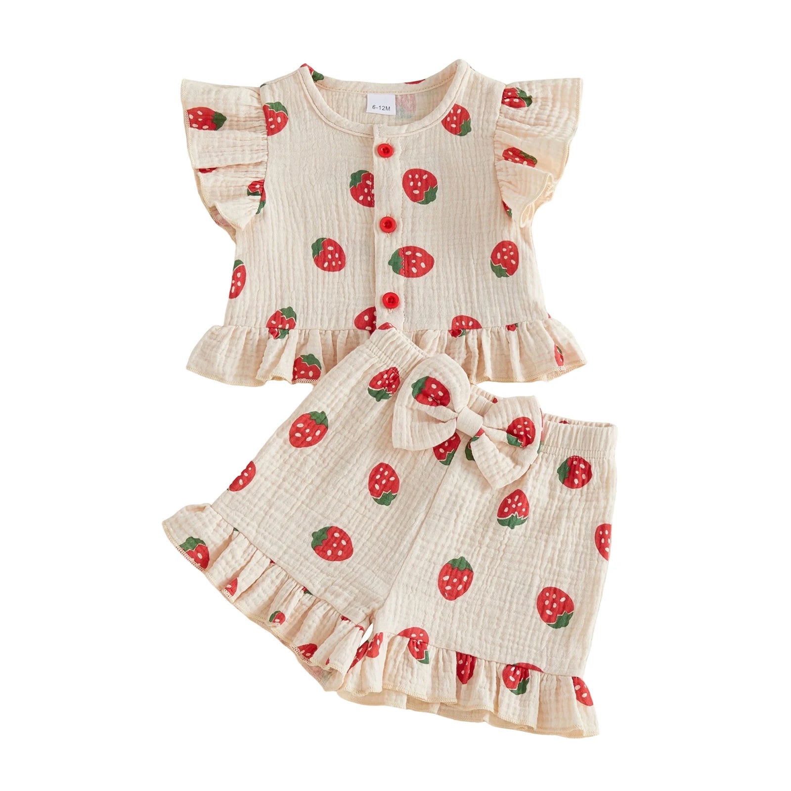 Baby Girls Strawberry Print Top & Shorts Set - 2-Piece Summer Outfit