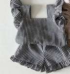 Summer Baby Lattice Clothing Set ,Tee and Shorts 2Pcs Girls Outwear Suits