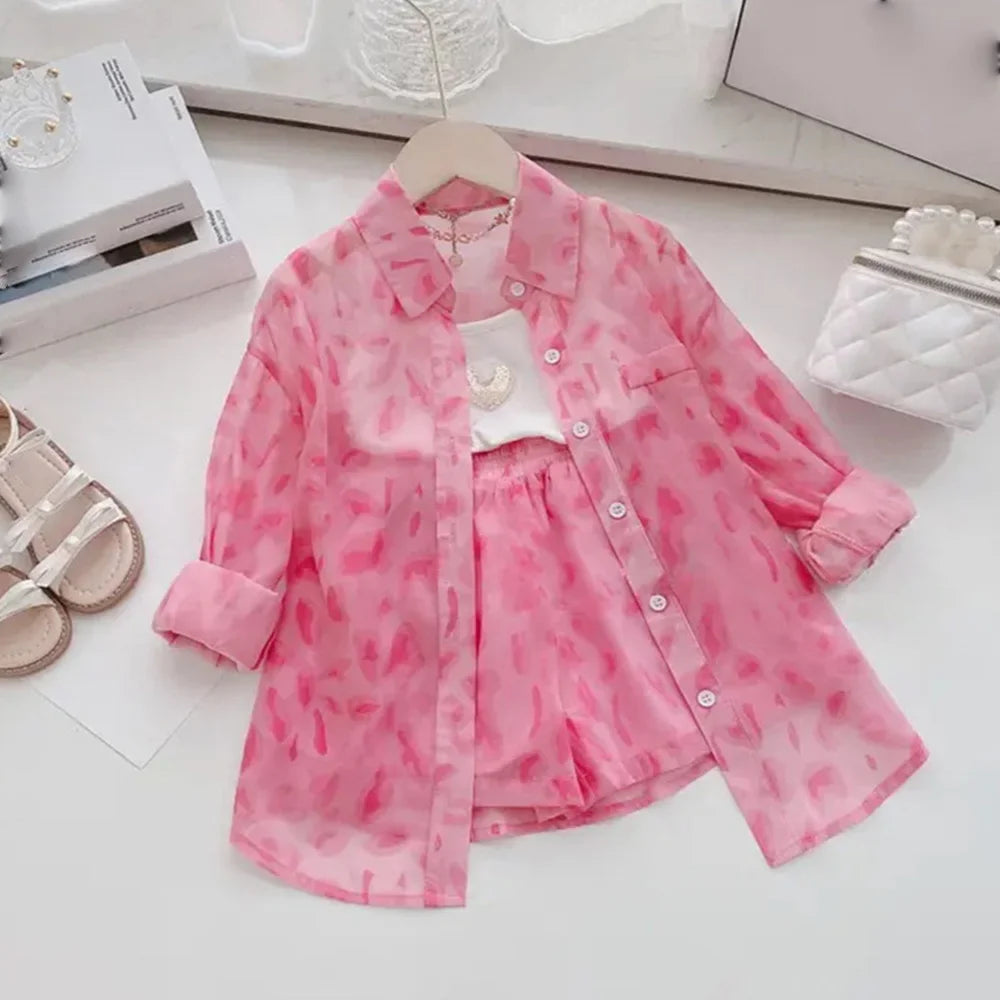 Bear Leader Girls Clothing Sets 2025 Summer Kids Clothes Floral Chiffon Halter+Embroidered Shorts Straw Children Clothing