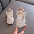 New Girls Princess Shoes Fashion Children's Bow Rhinestone Sequin Kids Shoes Baby Party Student Flat Performance Shoes H19