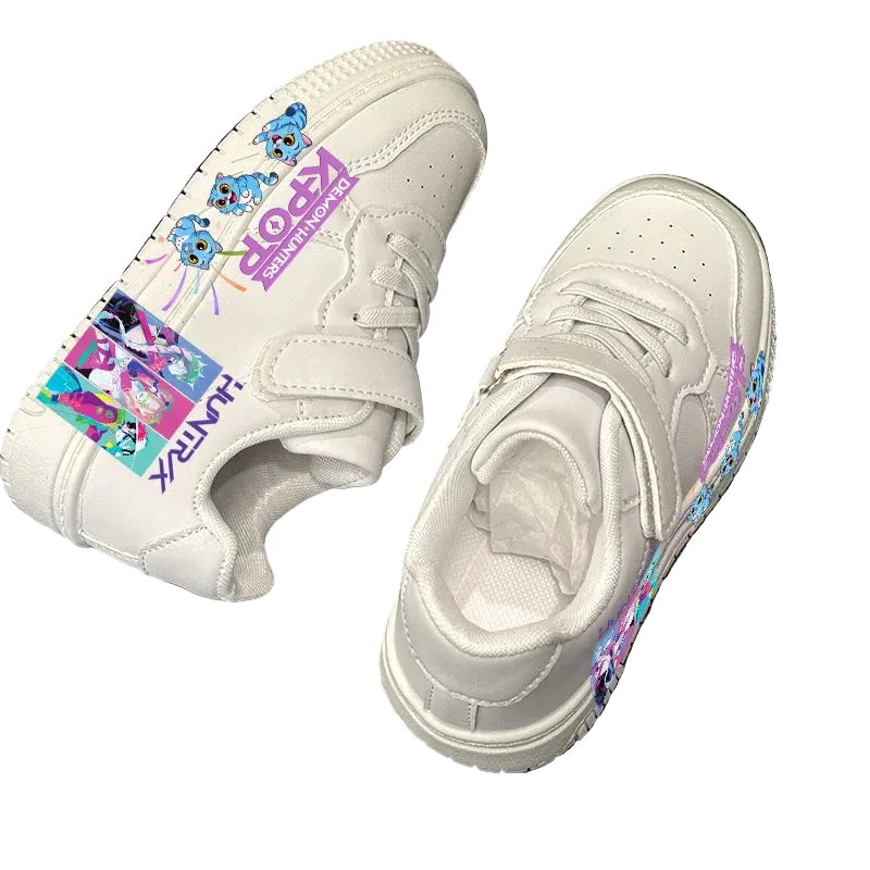 Kids KPOP Fashion Sneakers - White Printed Anti-Slip Sport Shoes