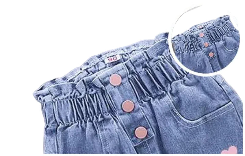 Girls' Cat Print High Waist Jeans - Elastic Waist Denim Pants Ages 1-6