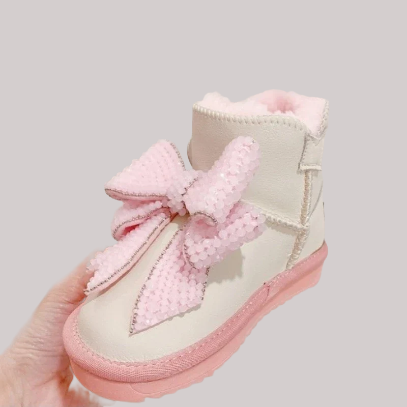 Winter Thermal Snow Boots – Pink Bow, Non-Slip - Kidnor