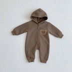 Baby Bear Hooded Romper - Warm Cotton Winter Bodysuit Ages 0-24M