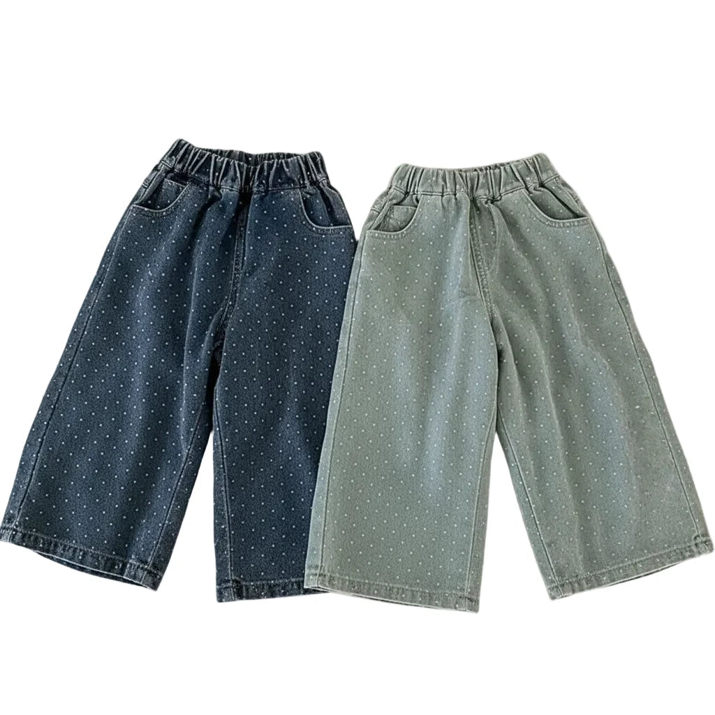 Kids Polka Dot Wide Leg Jeans - Loose Straight Pants