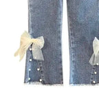 Girls Pearl Bow Bellbottom Jeans - Kidnor
