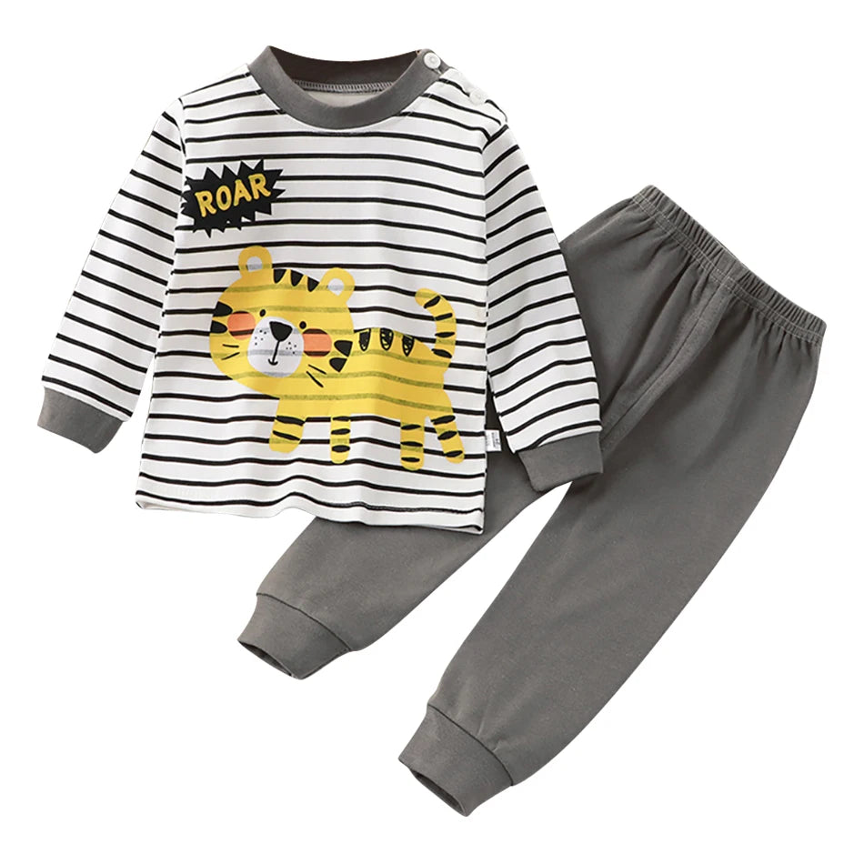 Kids Dino & Bear Cartoon Pajamas Set