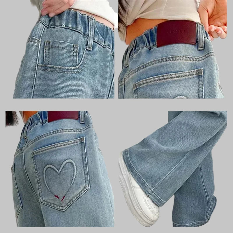 Girls' Y2K Streetwear Jeans - Heart Embroidery Harajuku Denim Pants