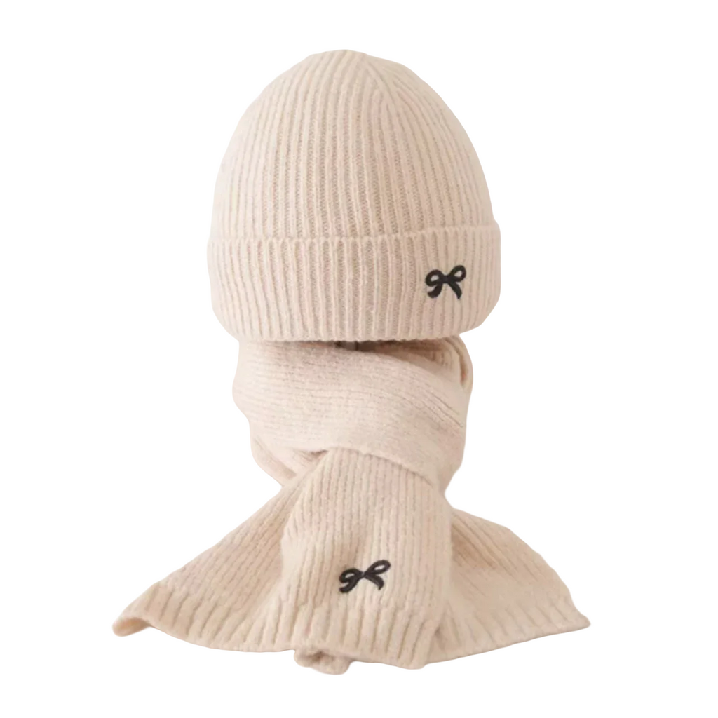 2Pcs Children Hat and Scarf Set Embroidered Bow - Kidnor