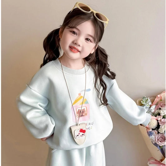 Bear Leader Girls’ Autumn Set – Cartoon Long Sleeve Top & Pants, Casual Sports Style.