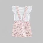 Girls' Summer Outfit Set - Floral Suspender Shorts & Top 2-Piece