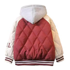 Boys' Hooded Baseball Jacket - Thick Cotton Winter Coat with Letter Print