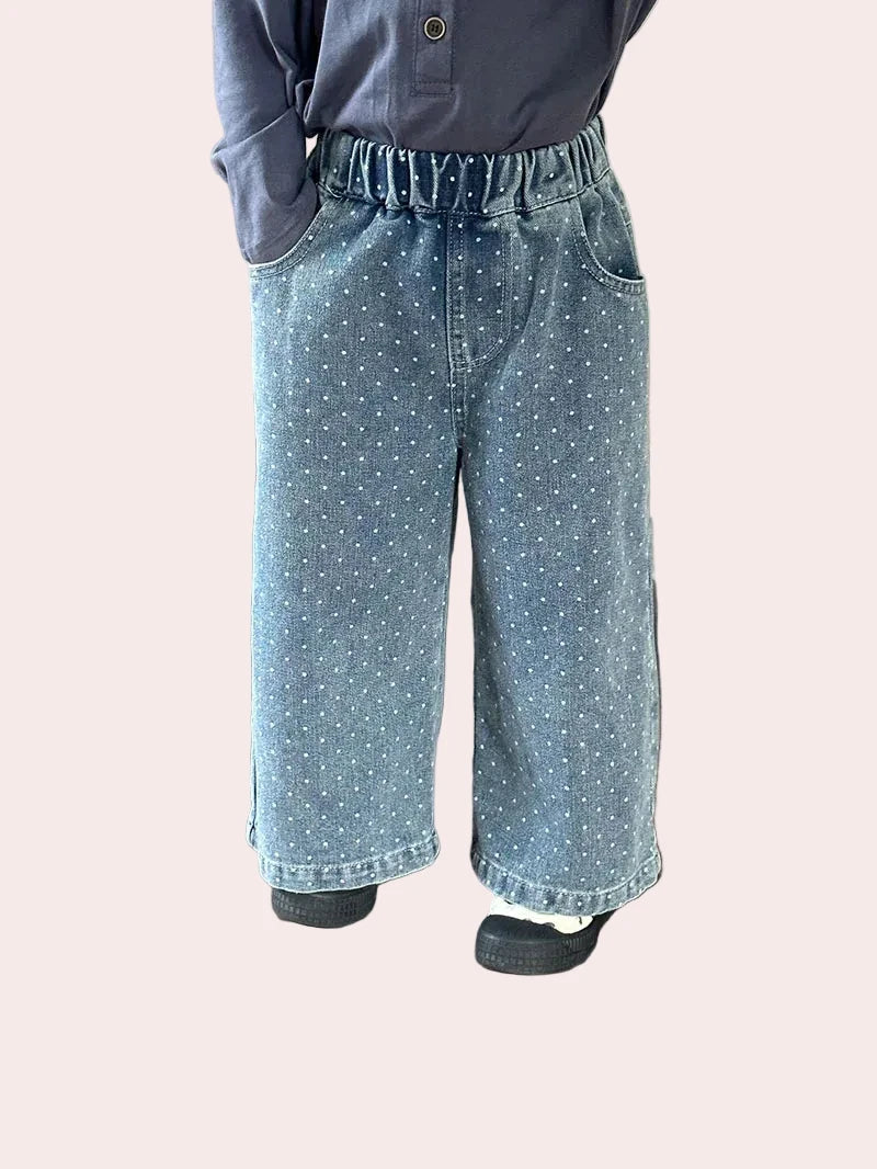 Kids Polka Dot Wide Leg Jeans - Loose Straight Pants